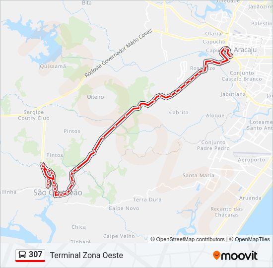 Mapa da linha 307 de ônibus