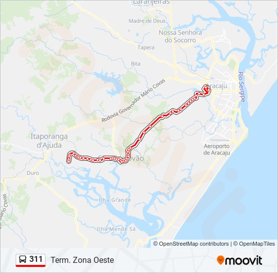 Mapa da linha 311 de ônibus