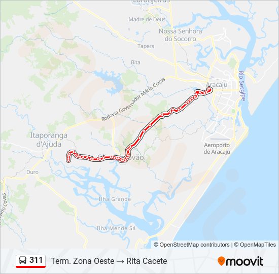 Mapa da linha 311 de ônibus