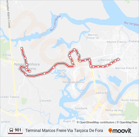 Mapa da linha 901 de ônibus