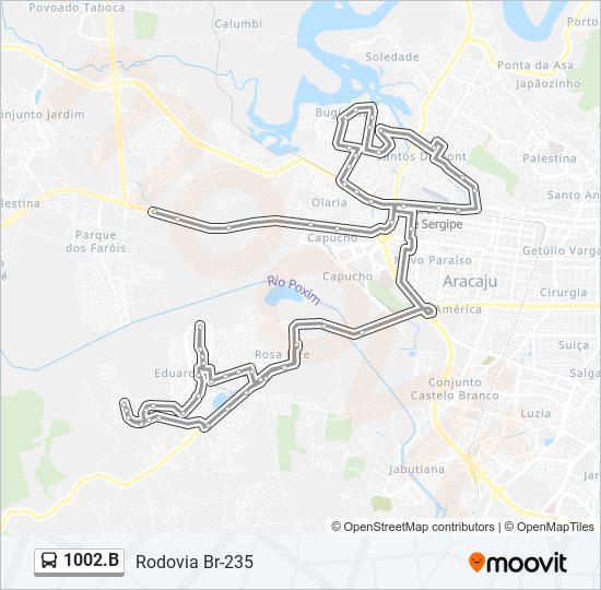 Mapa da linha 1002.B de ônibus