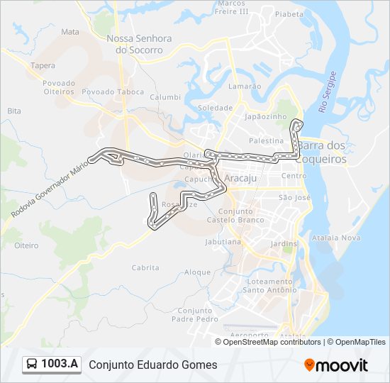 Mapa da linha 1003.A de ônibus