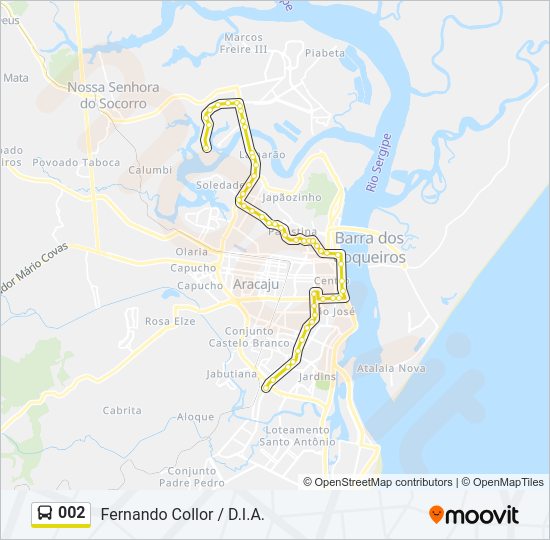 Mapa da linha 002 de ônibus