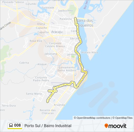 Mapa da linha 008 de ônibus