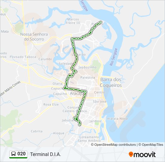 Mapa da linha 020 de ônibus