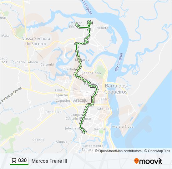 Mapa da linha 030 de ônibus