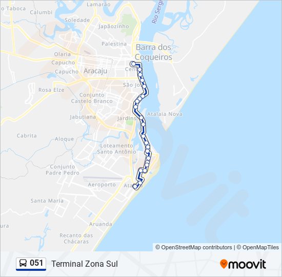 Mapa da linha 051 de ônibus