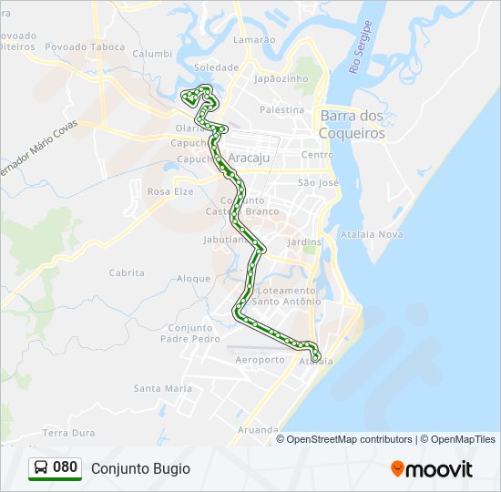 Mapa da linha 080 de ônibus