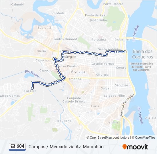 Mapa da linha 604 de ônibus