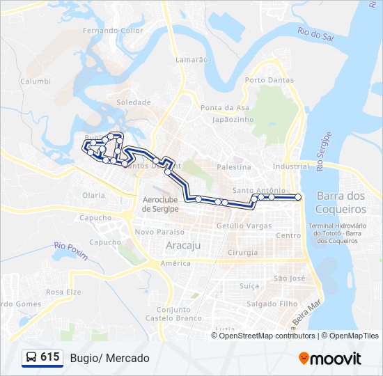 Mapa da linha 615 de ônibus