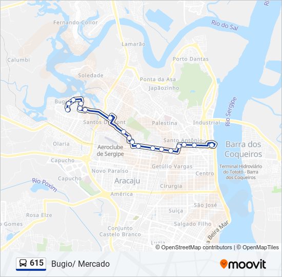 Mapa da linha 615 de ônibus