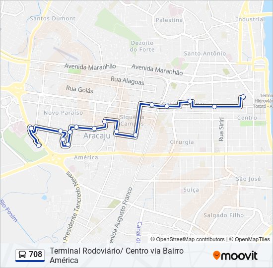 Mapa de 708 de autobús