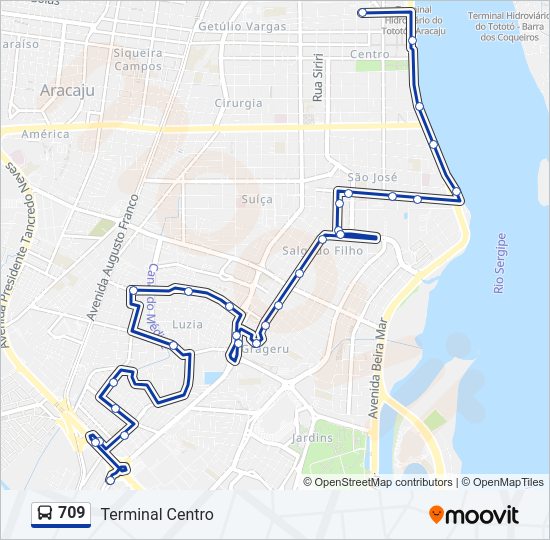 Mapa da linha 709 de ônibus