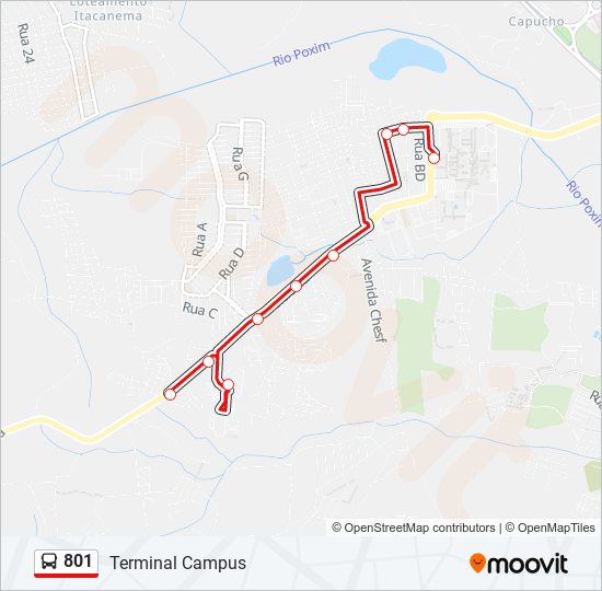 Mapa da linha 801 de ônibus