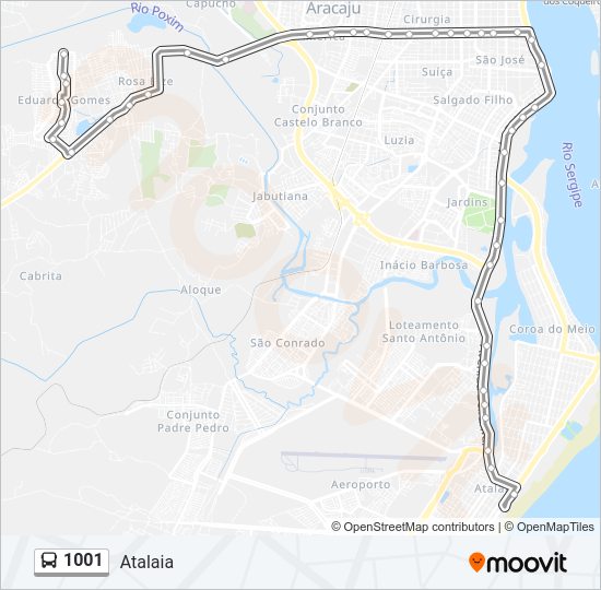 Mapa da linha 1001 de ônibus