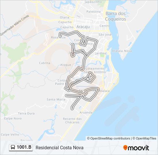 Mapa da linha 1001.B de ônibus