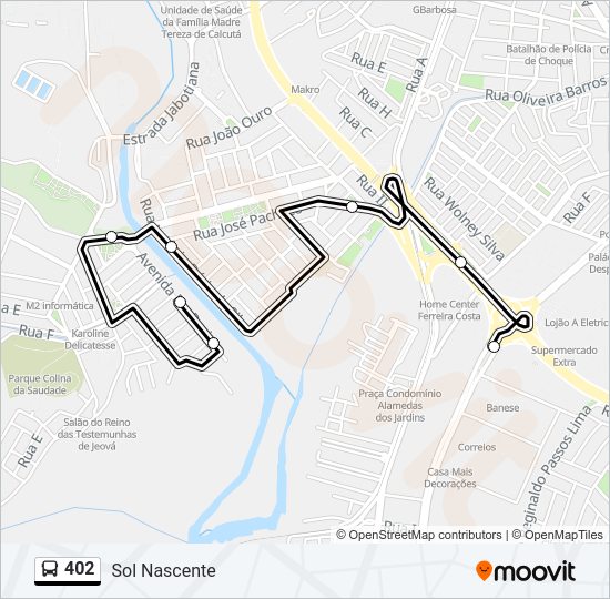 Mapa da linha 402 de ônibus