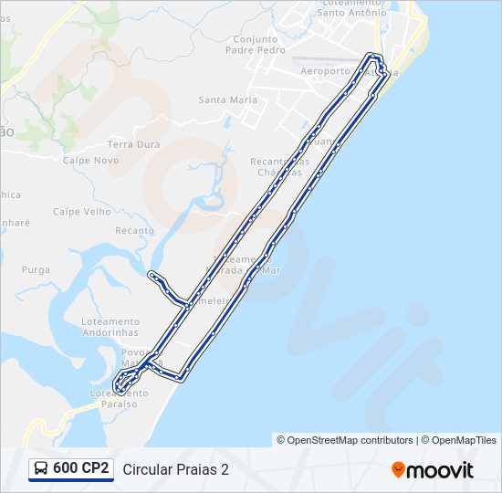 Mapa da linha 600 CP2 de ônibus