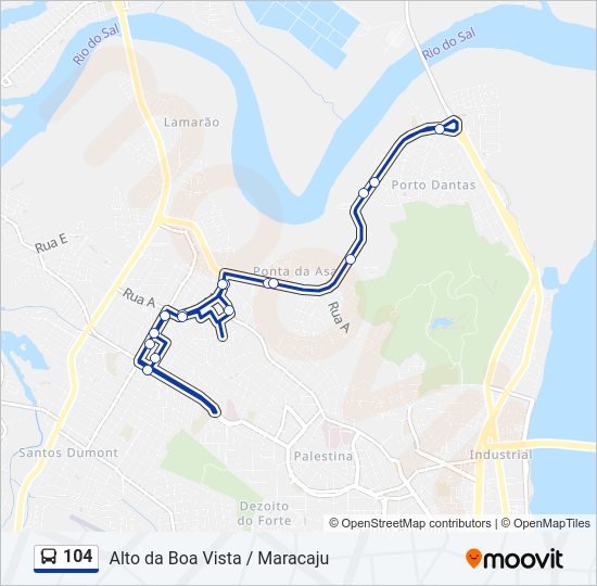 Mapa da linha 104 de ônibus