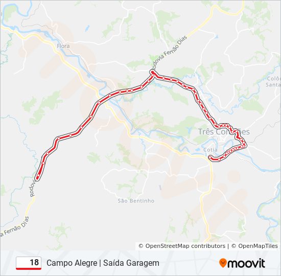 Mapa da linha 18 de ônibus