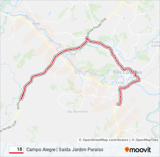 Mapa da linha 18 de ônibus