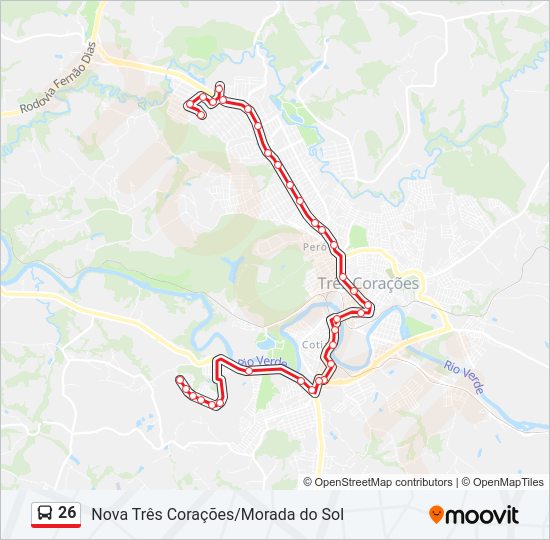 Mapa da linha 26 de ônibus