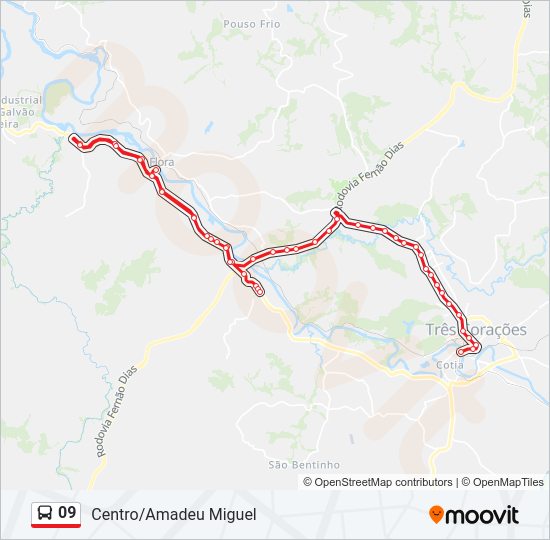 Mapa da linha 09 de ônibus