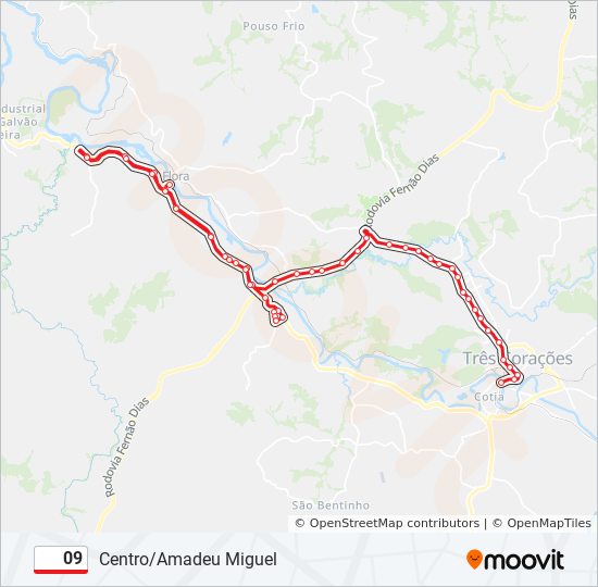 Mapa da linha 09 de ônibus