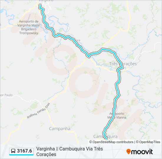 Mapa da linha 3167.6 de ônibus