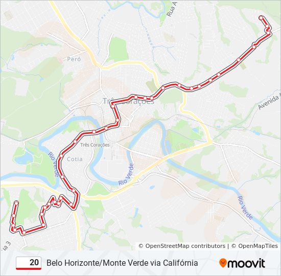 Mapa da linha 20 de ônibus