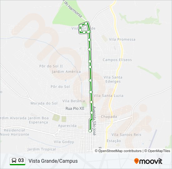 Mapa da linha 03 de ônibus