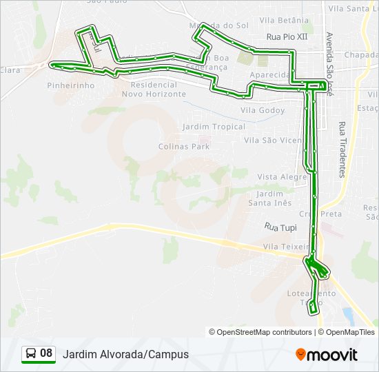 Mapa da linha 08 de ônibus