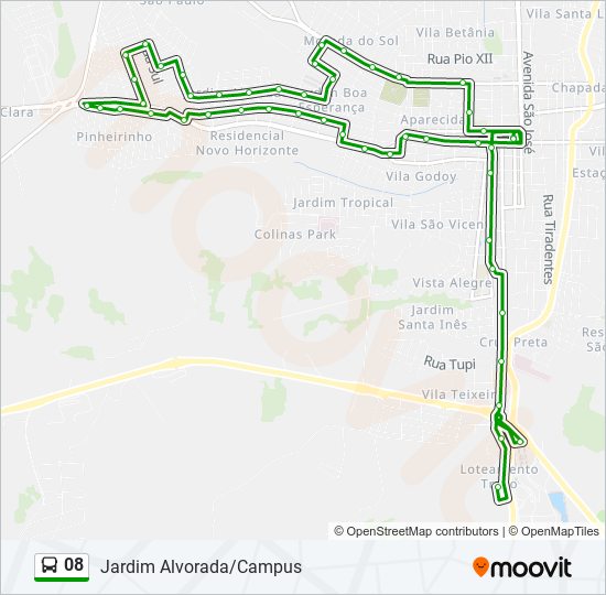 Mapa da linha 08 de ônibus