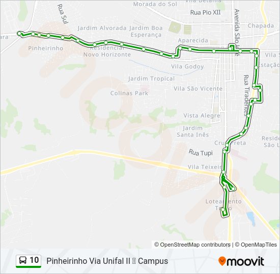 Mapa da linha 10 de ônibus