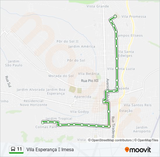 Mapa da linha 11 de ônibus