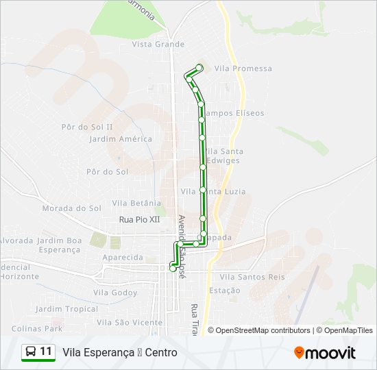 Mapa da linha 11 de ônibus