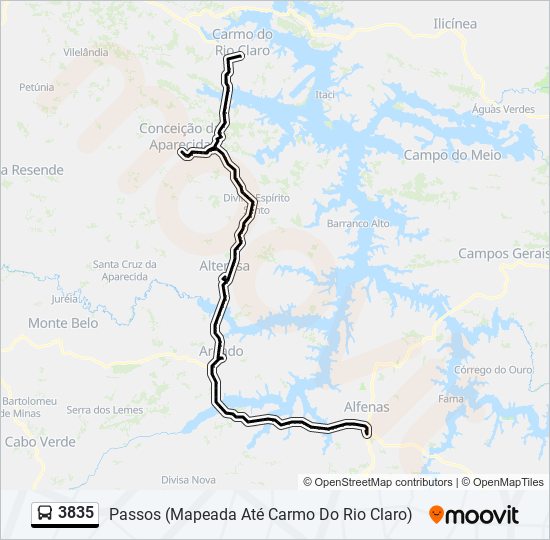 Mapa da linha 3835 de ônibus