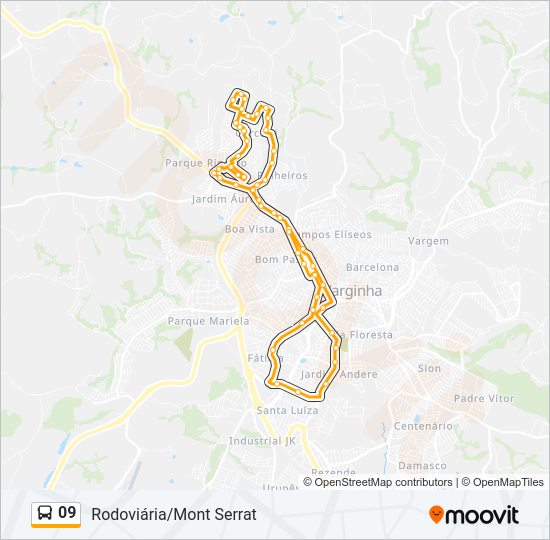 Mapa da linha 09 de ônibus