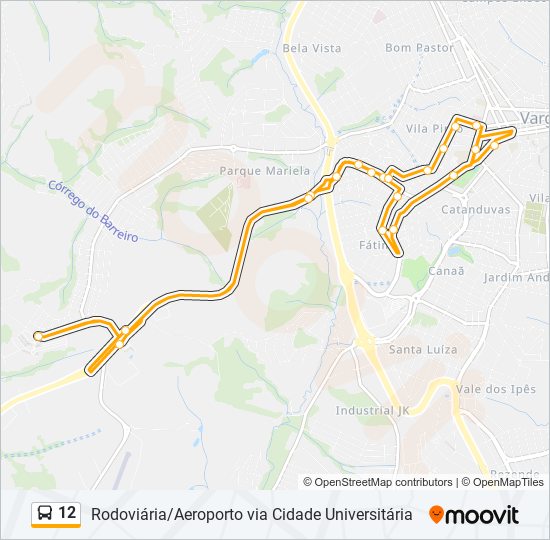 Mapa da linha 12 de ônibus