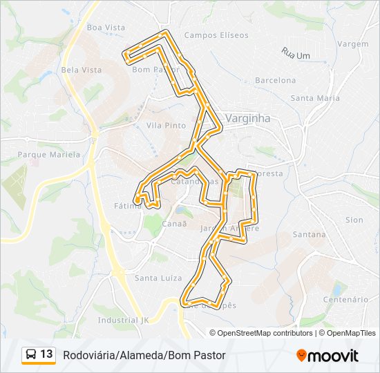 Mapa da linha 13 de ônibus