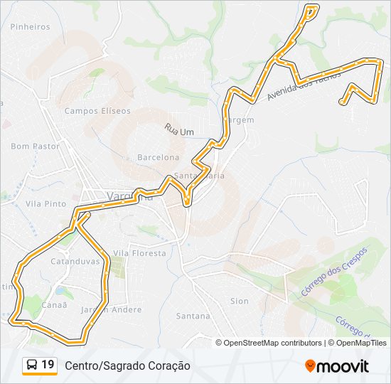 Mapa da linha 19 de ônibus