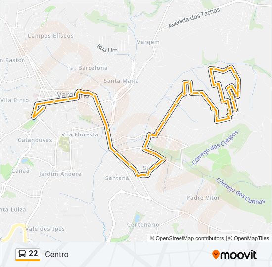 Mapa da linha 22 de ônibus