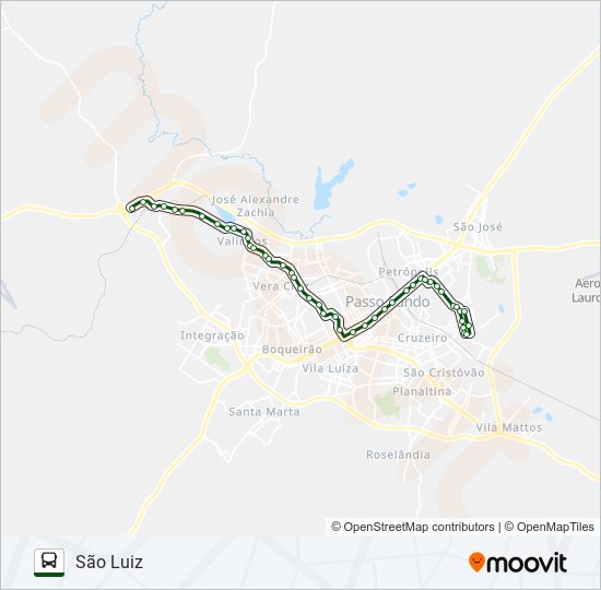 Mapa da linha 14 BR 285 / SÃO LUIZ de ônibus