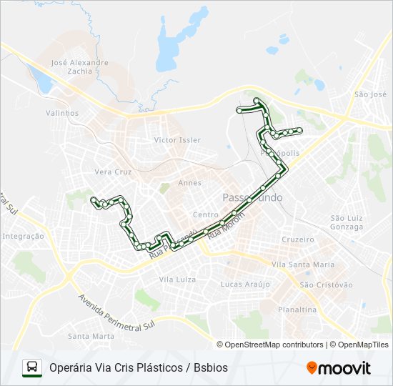 Mapa da linha 05 OPERÁRIA / PETRÓPOLIS de ônibus