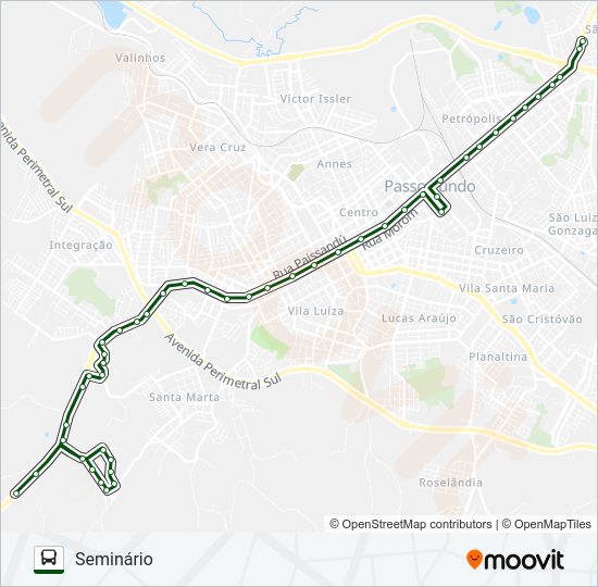 Mapa da linha TA1 SÃO JOSÉ / SEMINÁRIO de ônibus