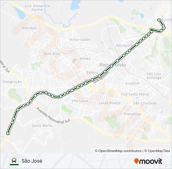 Mapa da linha TA1 SÃO JOSÉ / SEMINÁRIO de ônibus
