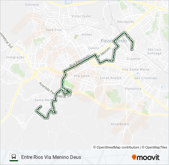 Mapa da linha 12 SANTA MARTA / ENTRE RIOS de ônibus