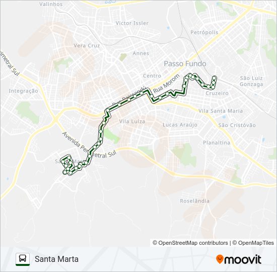 Mapa da linha 12 SANTA MARTA / ENTRE RIOS de ônibus