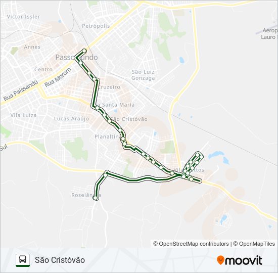 Mapa da linha 01 VERA CRUZ / SÃO CRISTOVÃO de ônibus