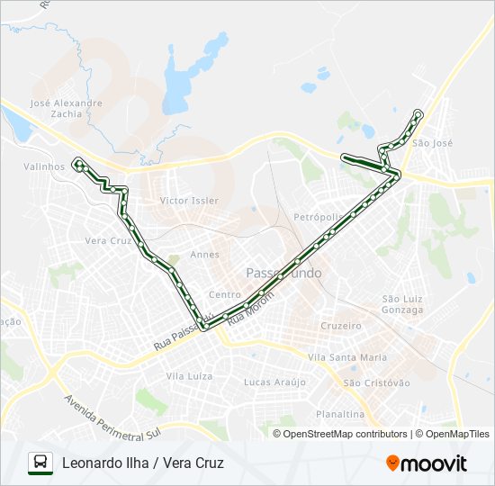 Mapa da linha 27 LEONARDO ILHA / VERA CRUZ de ônibus